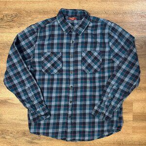 Arizona Jeans Casual Button Down Mens Medium Blue Plaid Rugged Flannel Shirt